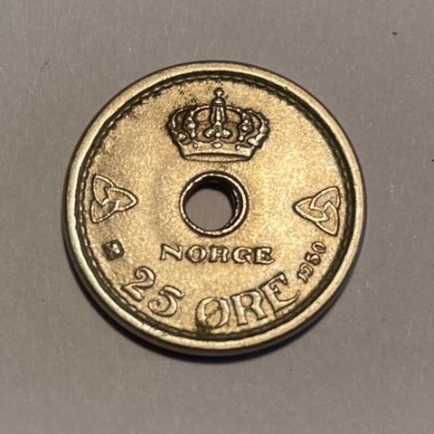 25  øre 1950 kv.0. Topp mynt