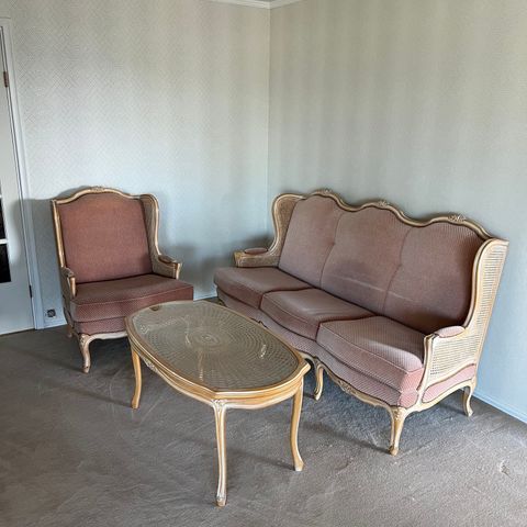 Nydelig sofa med lenestol og bord