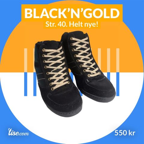 Sorte sneakers med lisser i gull (40)