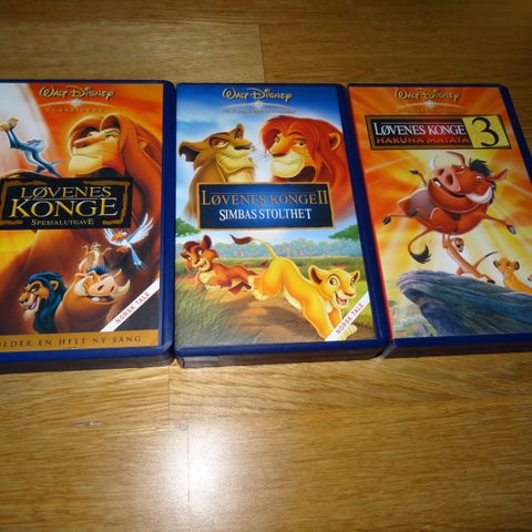 Lion King Løvenes Konge 1 + 2 + 3 VHS