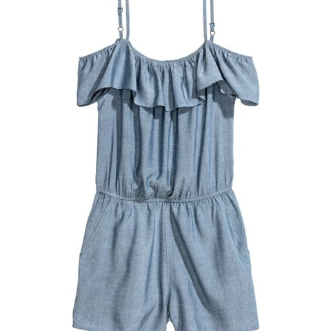 Off-shoulder jumpsuit, blå, str 158 og 164