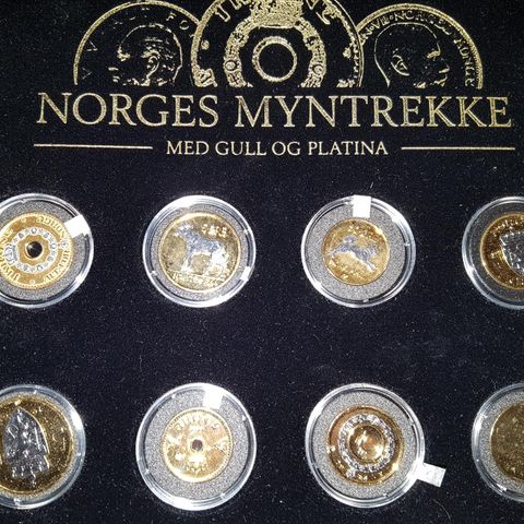 Norges myntrekke med gull og platina.