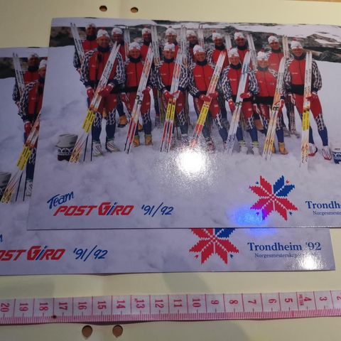 Frimerker på postkort, team postgiro 1991/92 stemplet trondheim VM 92