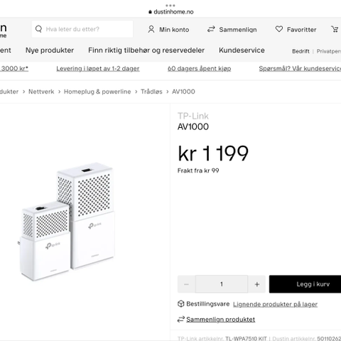 TP Link AV1000 forsterker trådløst nett