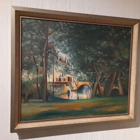H. Meyer, "Huset i skogen", maleri antatt malt på 1950 tallet
