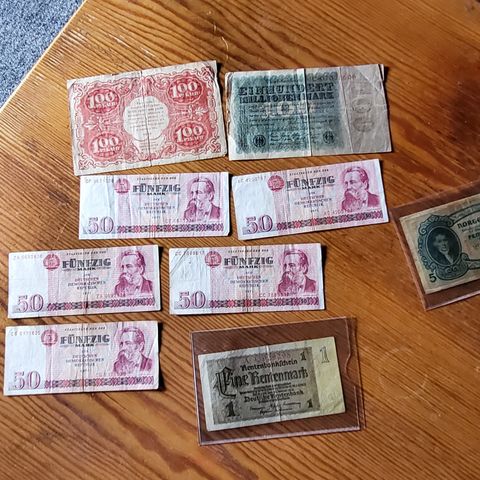 Gamle sedler fra Tyskland og Norge