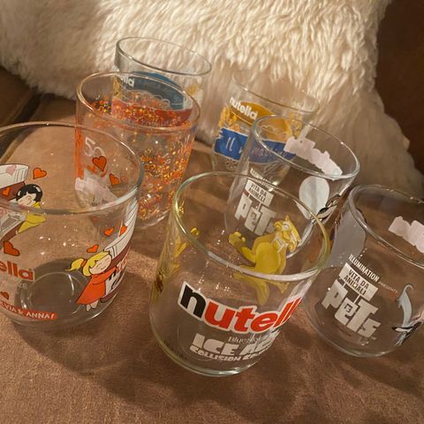 7 stk samleglass eldre nutella glass selges samlet