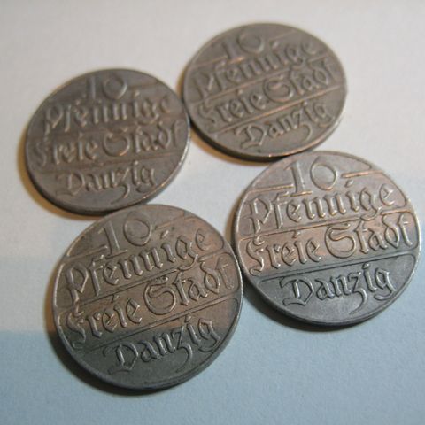 4 stk 10 pfennig Danzig 1923