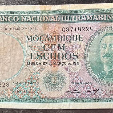 Mosambik 100 ESCUDOS  1961 UTEN OVERTRYKK    VF