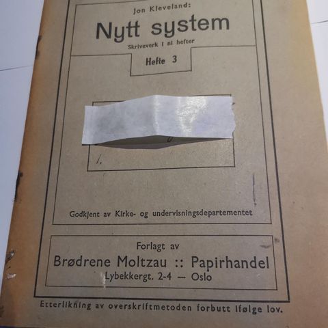 Skolebok fra 50 tallet, nytt system Jon kleveland