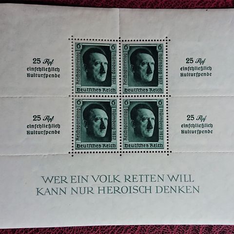 TYSKLAND: Das Reich, AFA 643, 1937, miniark.  /  T1-12  v...