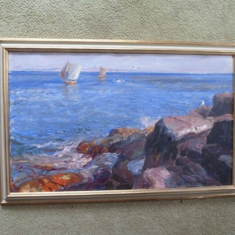 Thorolf Holmboe, "Kystlandskap", 76 x 46 cm, olje på lerret