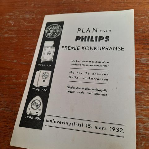 Plan over Philips premie konkurranse 1932