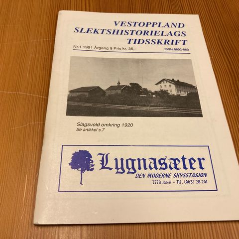 VESTOPPLAND SLEKTSHISTORIELAGS TIDSSKRIFT Nr. 1 - 1991