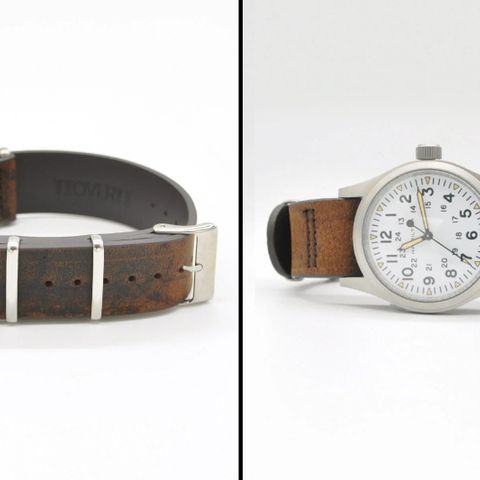 Vintage-inspirert NATO-strap i ekte skinn