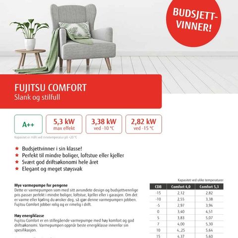 Luft-luft varmepumpe Fujitsu Comfort