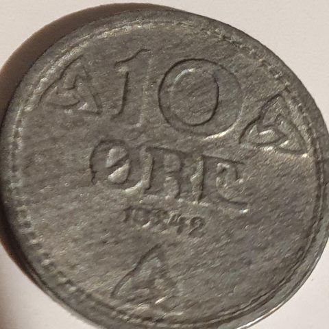 10 øre mynt zink 1942 pen mynt