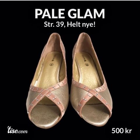 Champagnefargede / lys gull sko / pumps Str. 39. Dekorert med rhinestones.