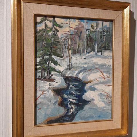 "Vinter i skogen", eldre maleri utyd. signert Hafstad.