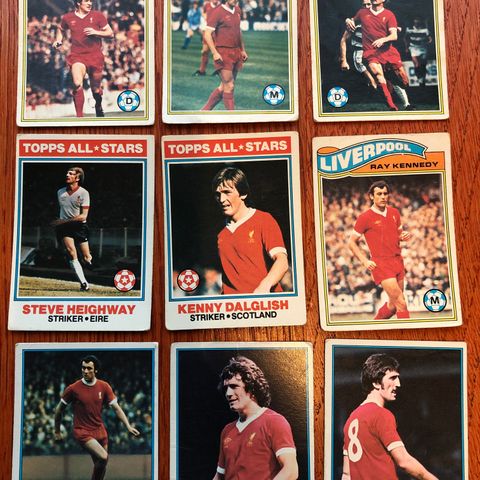 Liverpool FC Topps 1976 - 1978 Engelske fotballkort  12 stk ulike selges samlet!