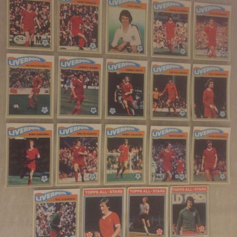 Liverpool - komplett sett 19 stk Topps 1978 fotballkort inkl Dalglish