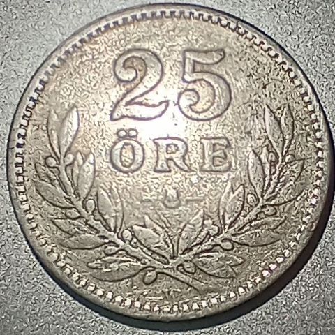 Sverige 25 öre 1917 .600 sølv NY PRIS