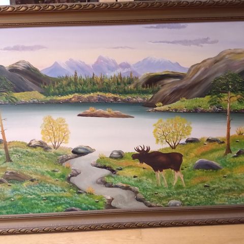 Maleri "elg ved vann" av Sanders selges