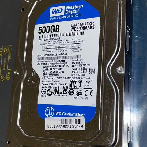 SATA harddisk 500GB / WD Caviar Blue / WD5000AAKS