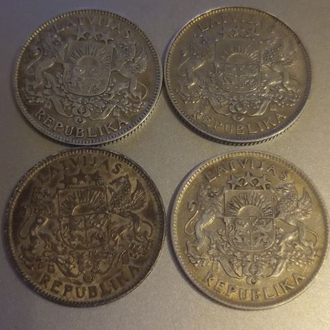 Latvia 4x1 lats 1924 .835 sølv selges samlet NY PRIS