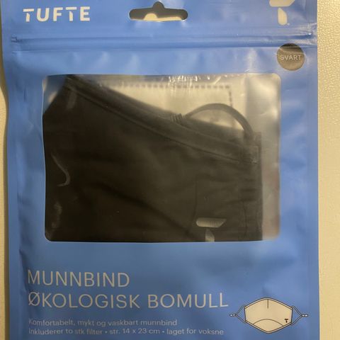 Ny! Tufte munnbind økologisk bomull Kr 30, med 2 filter