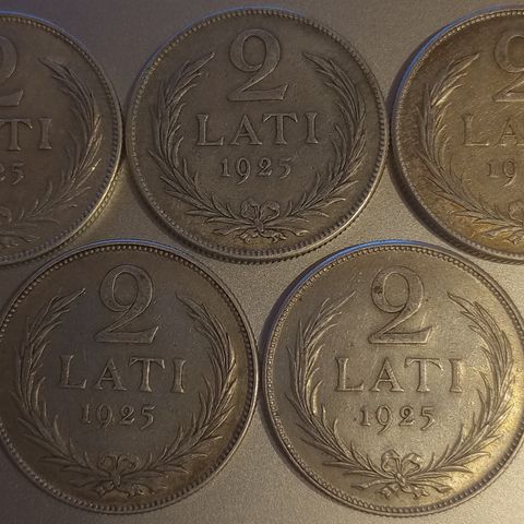 Latvia 5x2 lati 1925 .835 sølv selges samlet NY PRIS