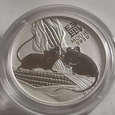 2 oz 2020 Australia Sølv Lunar Year of the mouse  .999  Bu kvalitet