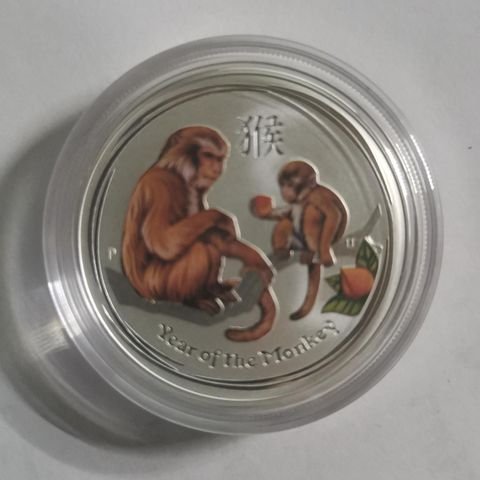 1/2 oz farget 2016 Australia Sølv Lunar Year of the monkey   .999  Bu kvalitet