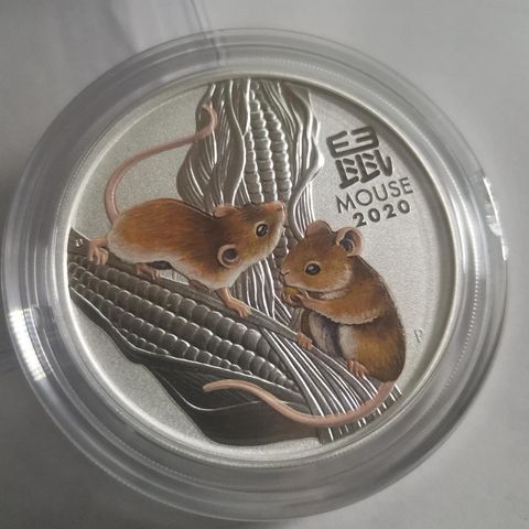 2 oz farget 2020 Australia Sølv Lunar Year of the mouse .999  Bu kvalitet