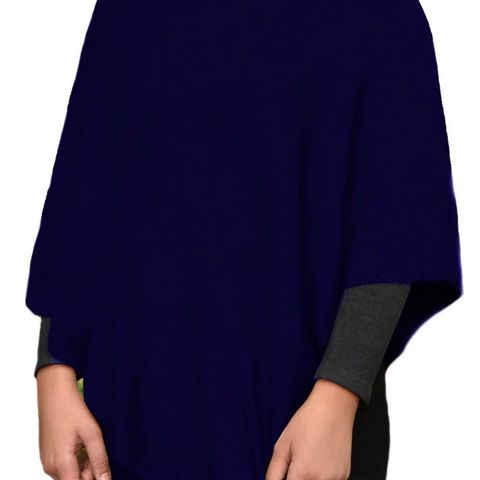 Cashmere poncho med pels hals marine