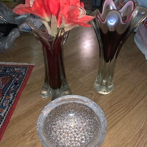 Krystall Bolle "Littala" Design + 2 Glass Vases -Retro / Vintage -De er *SOLGT