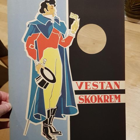 Vestan skokrem, fin gammel reklameplakat i papp (40-tallet)