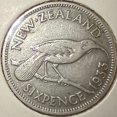 New Zealand 6 pence 1933 .500 sølv NY PRIS