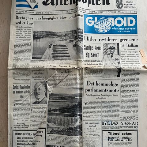 Aftenposten 27. juli 1940: Oddernes kirke Kristiansand 900 år-bilder