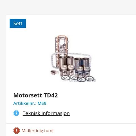 Motorsett Volvo BM TD42