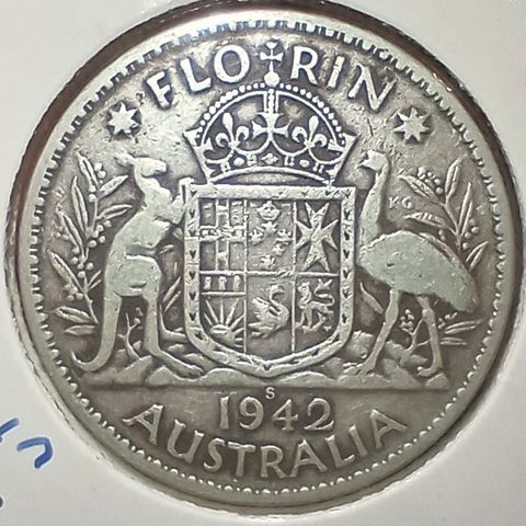 Australia 1 florin 1942 San Francisco mint .925 sølv NY PRIS