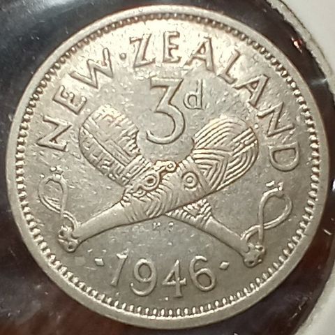 New Zealand 3 pence 1946 .500 sølv NY PRIS
