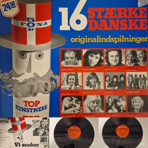 VINTAGE/RETRO LP-VINYL "16 STÆRKE DANSKE ORIGINALINDSPILINGER /FONA 50 ÅR"