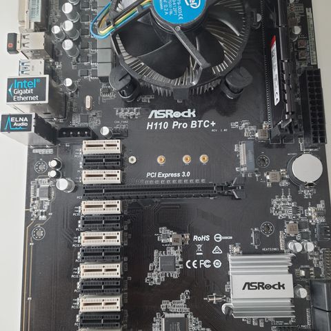 Asrock H110 Pro BTC+ med CPU og RAM