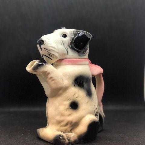 Erphila Pottery Dog Teapot Black & White Terrier Dog
