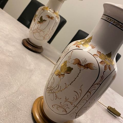 Sjelden Fransk håndmalt porselen par lamper ANTIKK