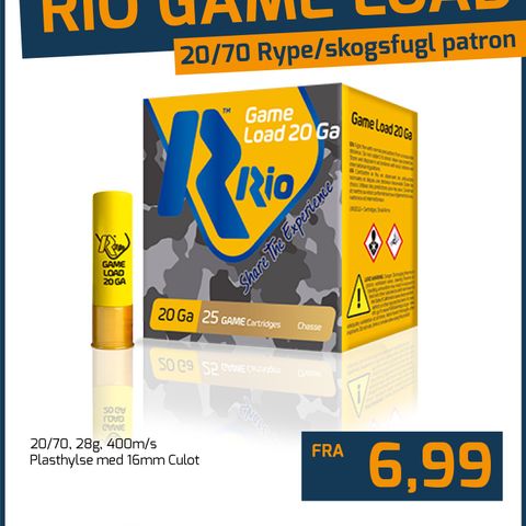 SUPERPRISER HAGLEPATRONER, 20/70 RIO GAMELOAD 28G FRA 6,99,-