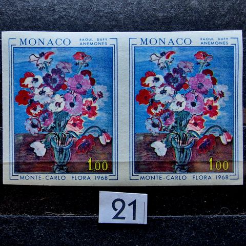 Monaco 1968 Blomster UPERF 2 frimerker - Yvert kr. 600,-