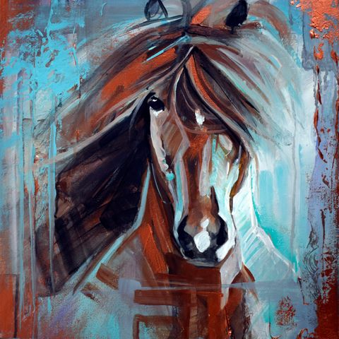 Equine serie Islandhest , moderne akrylmaleri 50x40 cm mettaliske farger