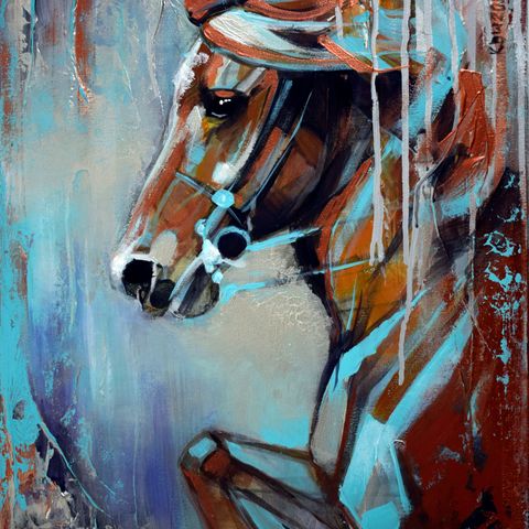 Equine serie Islandhest , moderne akrylmaleri 50x40 cm mettaliske farger